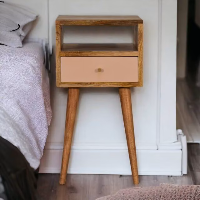 Direct Wicker Hand Painted Mango Wood Bedside Cabinet in Brown with 1 Drawer and Open Shelf