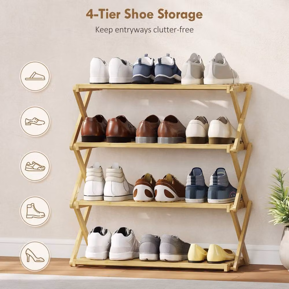 Wyld Haus Taseyo Sori Natural Bamboo 4 Tier Folding Shoe Rack in Brown – 4