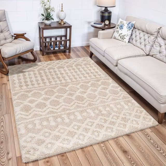 Livabliss Urban Shag Geometric Plush Rug in Beige, Blue, Pink and Grey, W: 60 cm, D: 90 cm