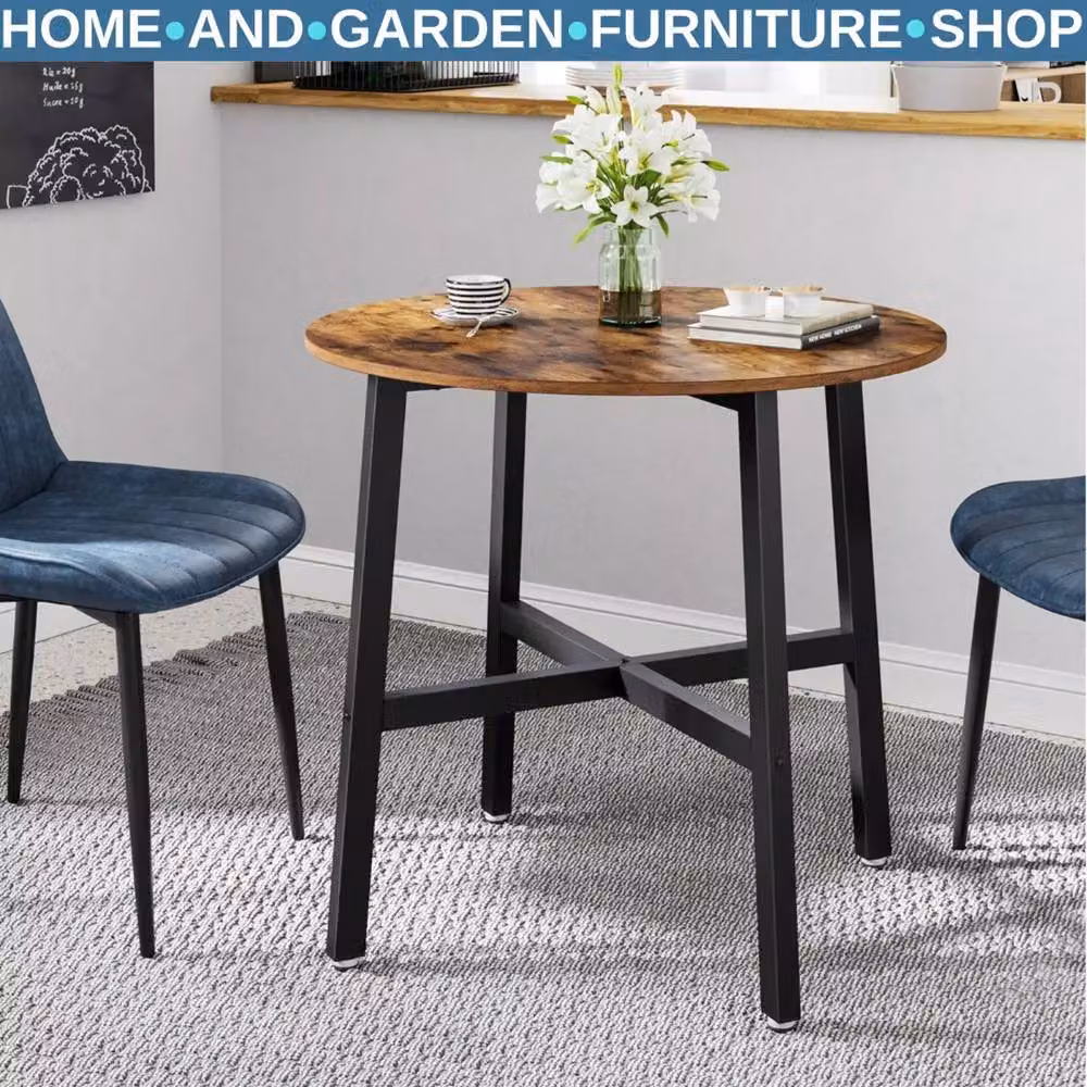 Havendro Rustic Round Wooden Dining Table in Brown – 3