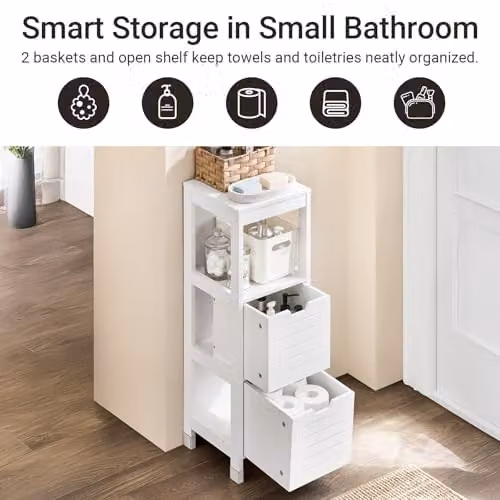 SoBuy Narrow White Bathroom Storage Cabinet with 2 Drawers, W/D/H: 30 x 30 x 89 cm – 3