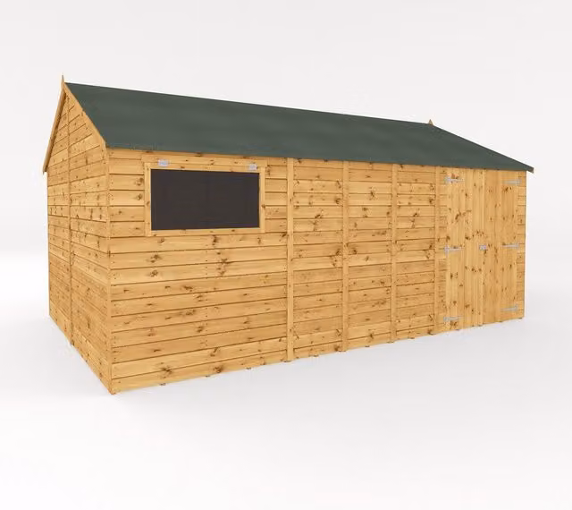 Mercia Premium Shiplap Reverse Apex Wood Workshop in Brown, W: 487 cm, D: 322.7 cm, H: 250.3 cm