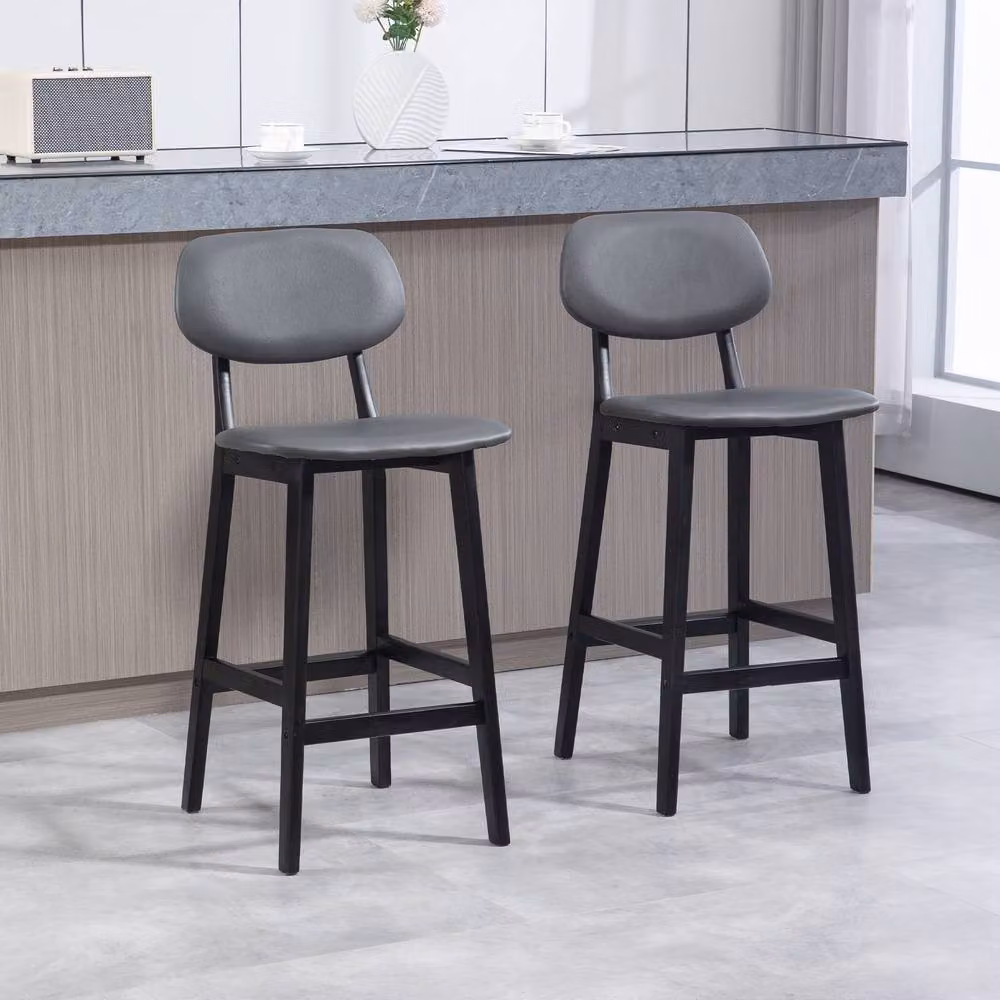 STILVORA Set of 2 Modern Bar Stools with Wooden Structure and Grey Synthetic Leather – 3