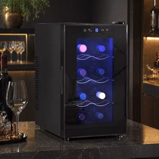 STILVORA Under-Counter Wine Fridge for 8 Bottles with LED Interior Light, Black