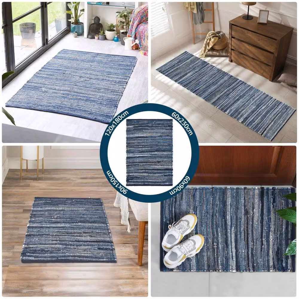 Bravich LTD Handwoven Cotton Chindi Rag Area Rug, Reversible Flat Weave in Blue, W: 150 cm, L: 240 cm – 4