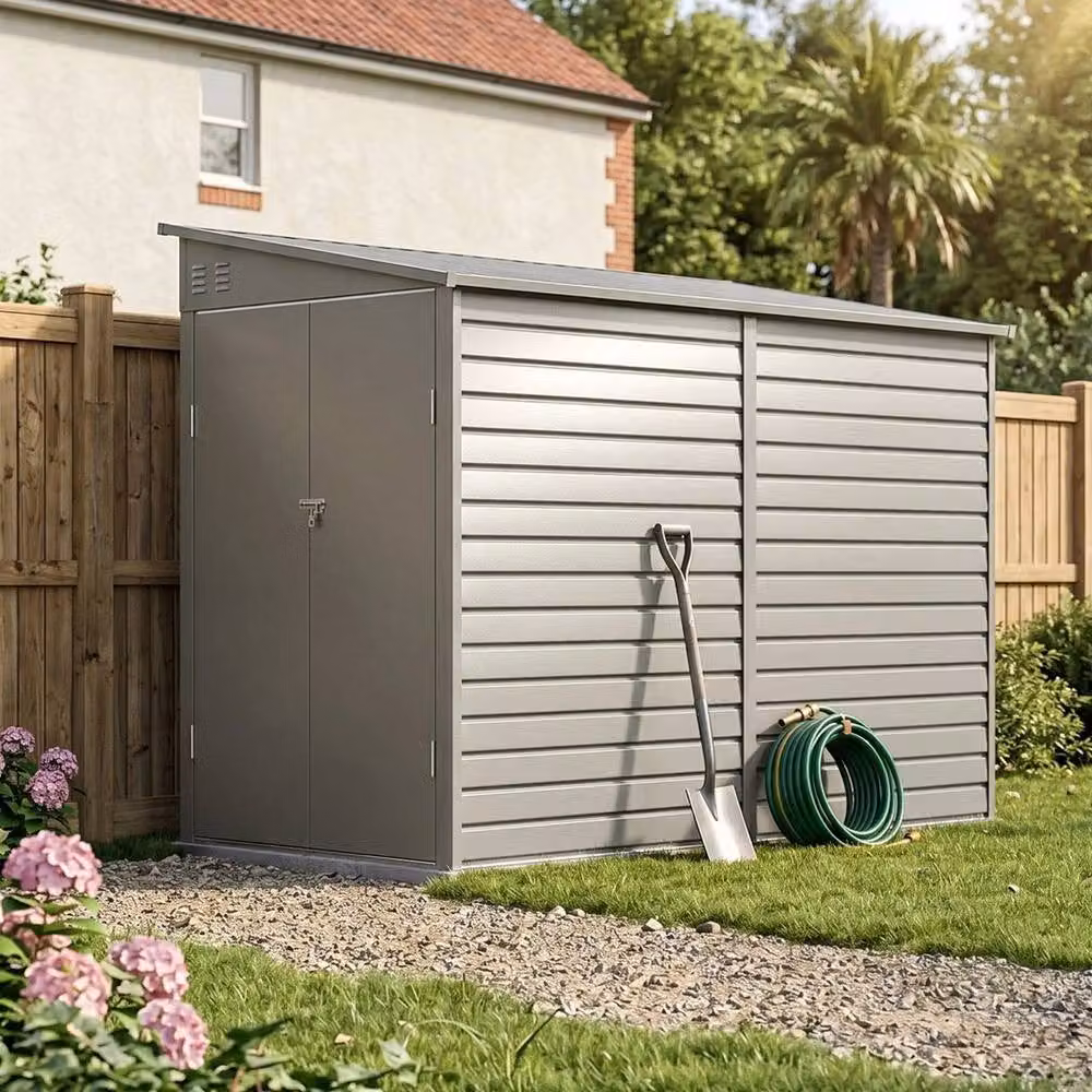 PAWNORA Modern Metal Pent Garden Shed in Grey with Lockable Door, W/D/H: 140.2 x 140.2 x 201.6 cm – 4