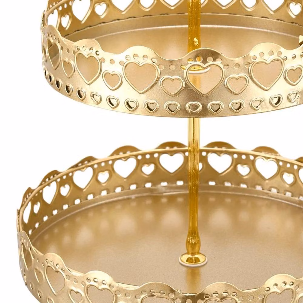 NESTLUNE Double Layer Heart Creative 2 Tier Cake Stand and Dessert Tray in Gold – 3
