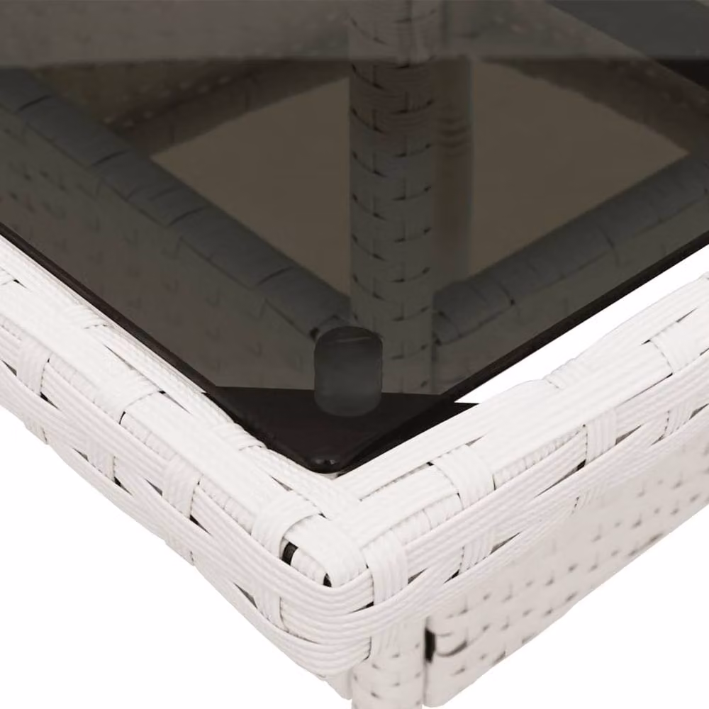 Berkfield Home White Poly Rattan Garden Table with Glass Top, W/D/H: 80 x 80 x 75 cm – 4