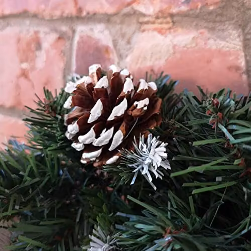 Samuel ALEXANDER Snow King Fir Christmas Swag Garland with Pine Cones and Snow Tips, Green, Brown and White, Length: 90 cm – 3