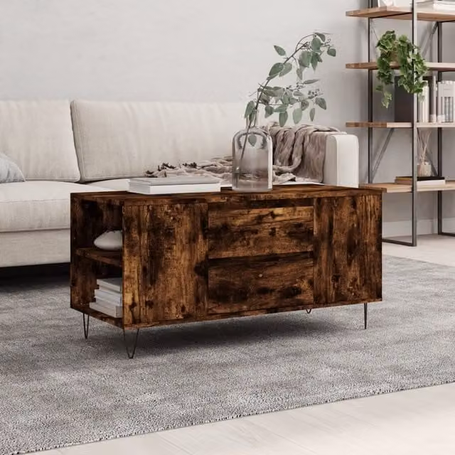 Berkfield Home Smoked Oak Coffee Table in Brown, W/D/H: 102 x 44.5 x 50 cm – 1