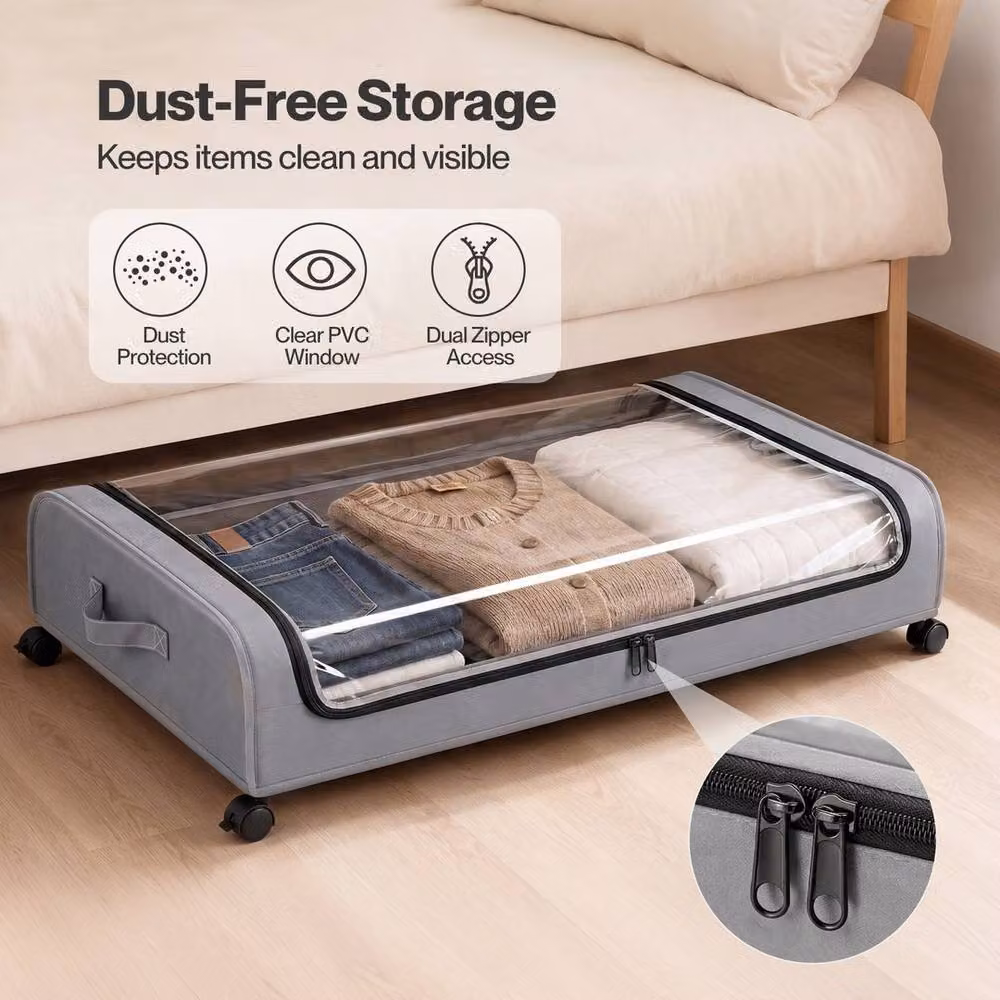 KORVIXA Grey and Transparent Underbed Storage Boxes with Lids – 5