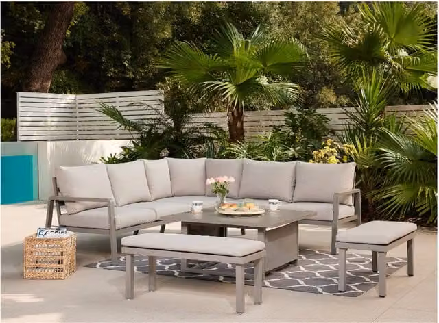 GRS Global Etna Corner Garden Sofa Benches in Grey Metal