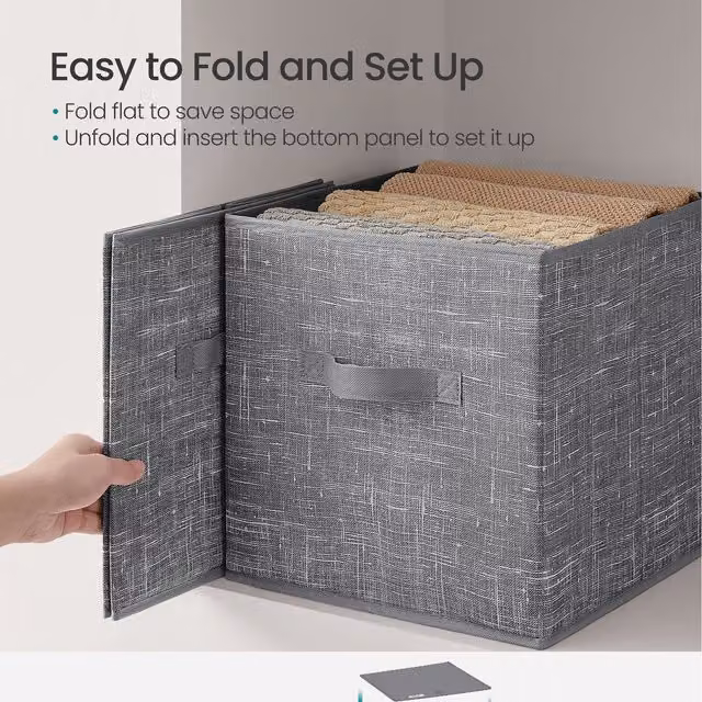 SONGMICS Set of 8 Foldable Fabric Storage Cubes with Handles, Grey, W/D/H: 30 x 30 x 30 cm