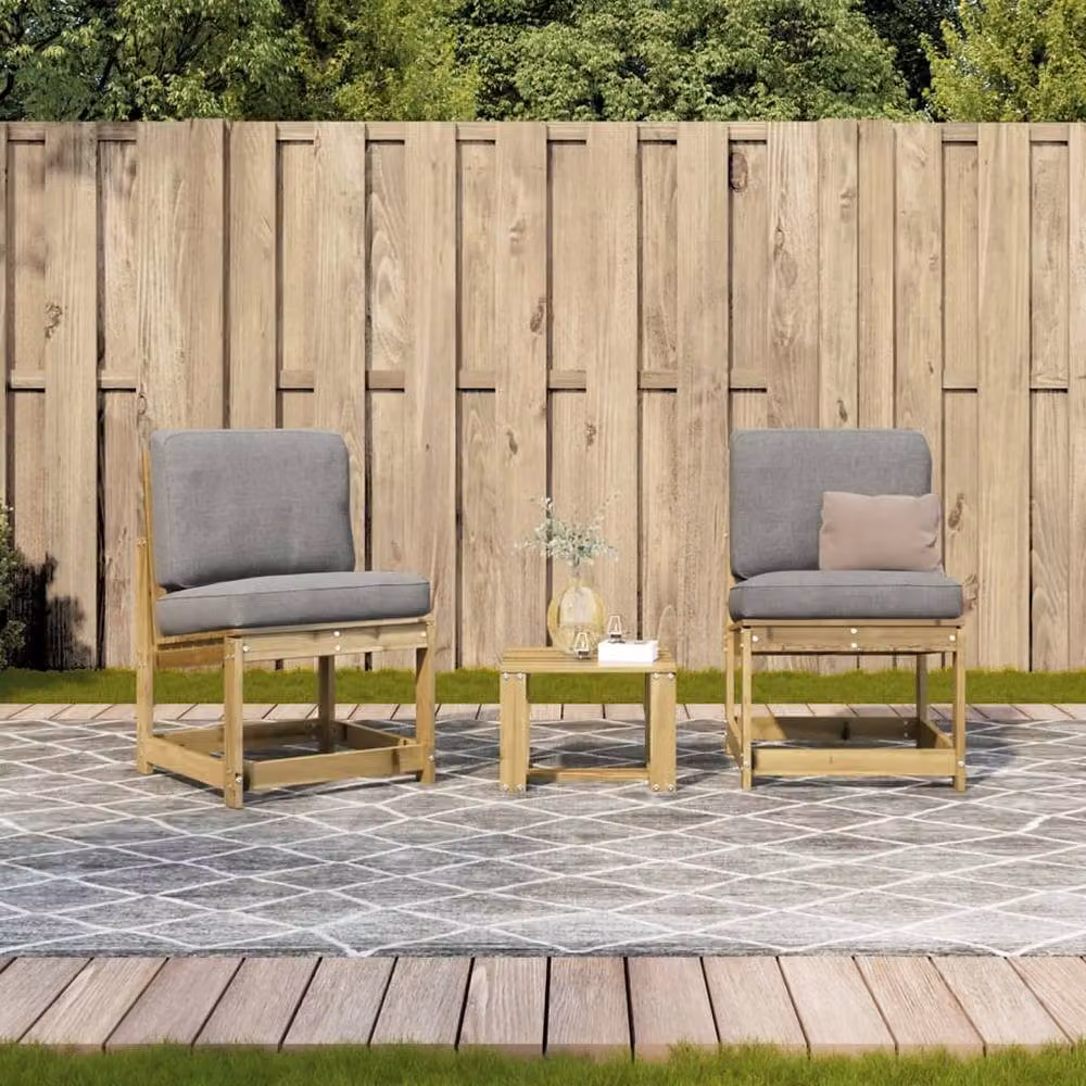 Berkfield Home 3 Piece Brown Pine Wood Garden Lounge Set with Cushions – 2