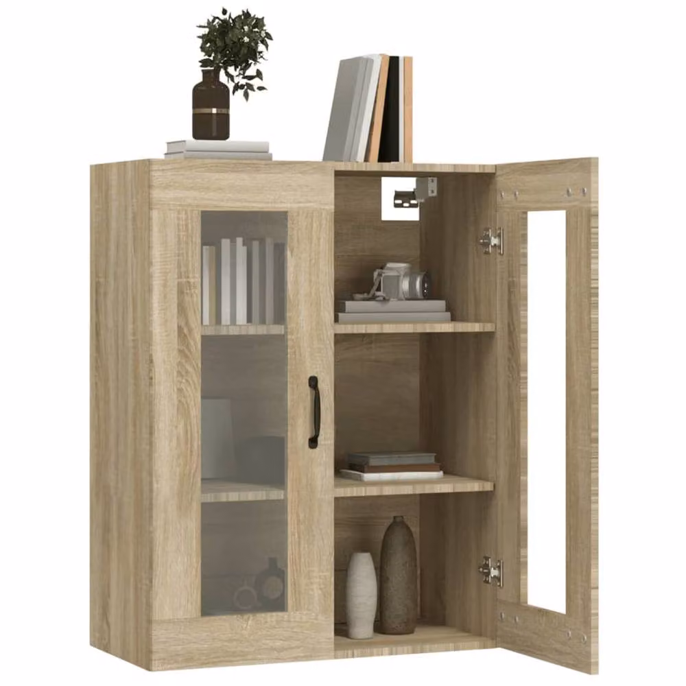 Berkfield Home Hanging Wall Cabinet in Sonoma Oak and Beige with Glass Doors, W/D/H: 69.5 x 34 x 90 cm – 2