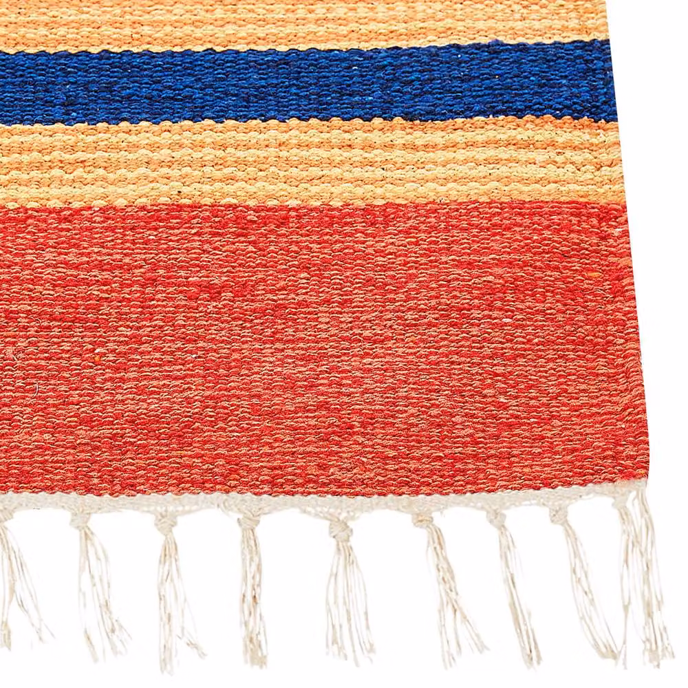 Wyld and Coco Multicolour Cotton Kilim Handwoven Rectangular Rug with Fringes W: 80 cm, L: 150 cm – 3