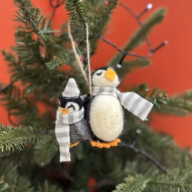 The Alphabet Gift Shop Mummy & Me Penguin Christmas Hanging Decoration in Grey