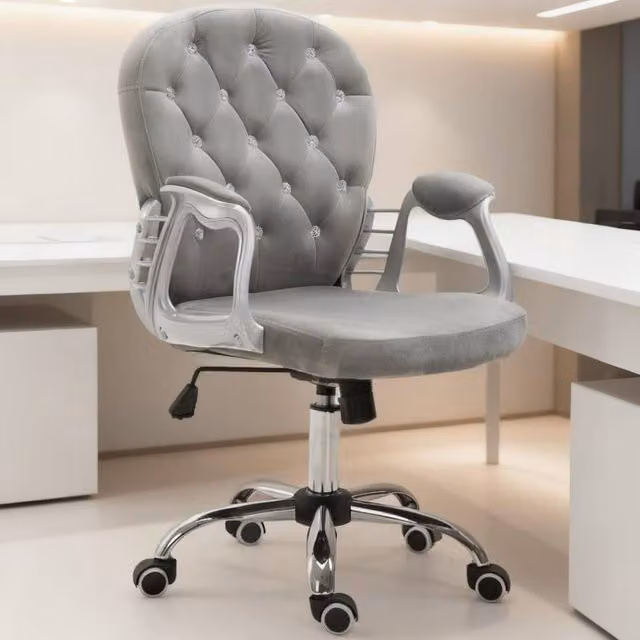 ERGOVEXA Grey Velvet Swivel Task Chair for Home Office and Bedroom, H 103 x W 60.5 x D 59.5 cm