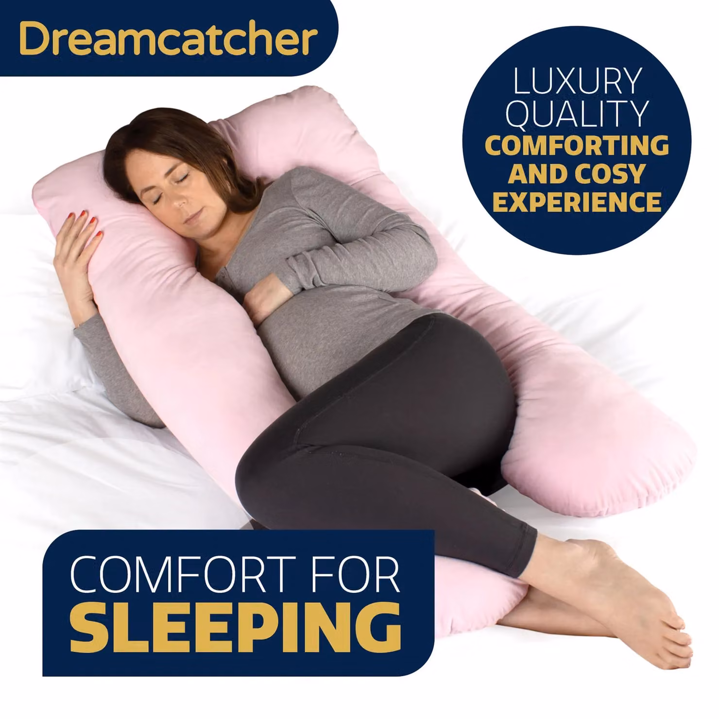 Dreamcatcher U-Shaped Maternity Support Pregnancy Pillow in Blue and Pink Micro Fleece – 3