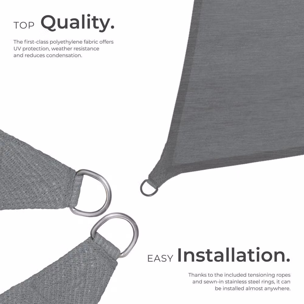 tectake Rectangular Shade Sail with UPF 50+ UV Protection and Water-Repellent HDPE Material, Grey, W/D: 360 x 360 cm – 3