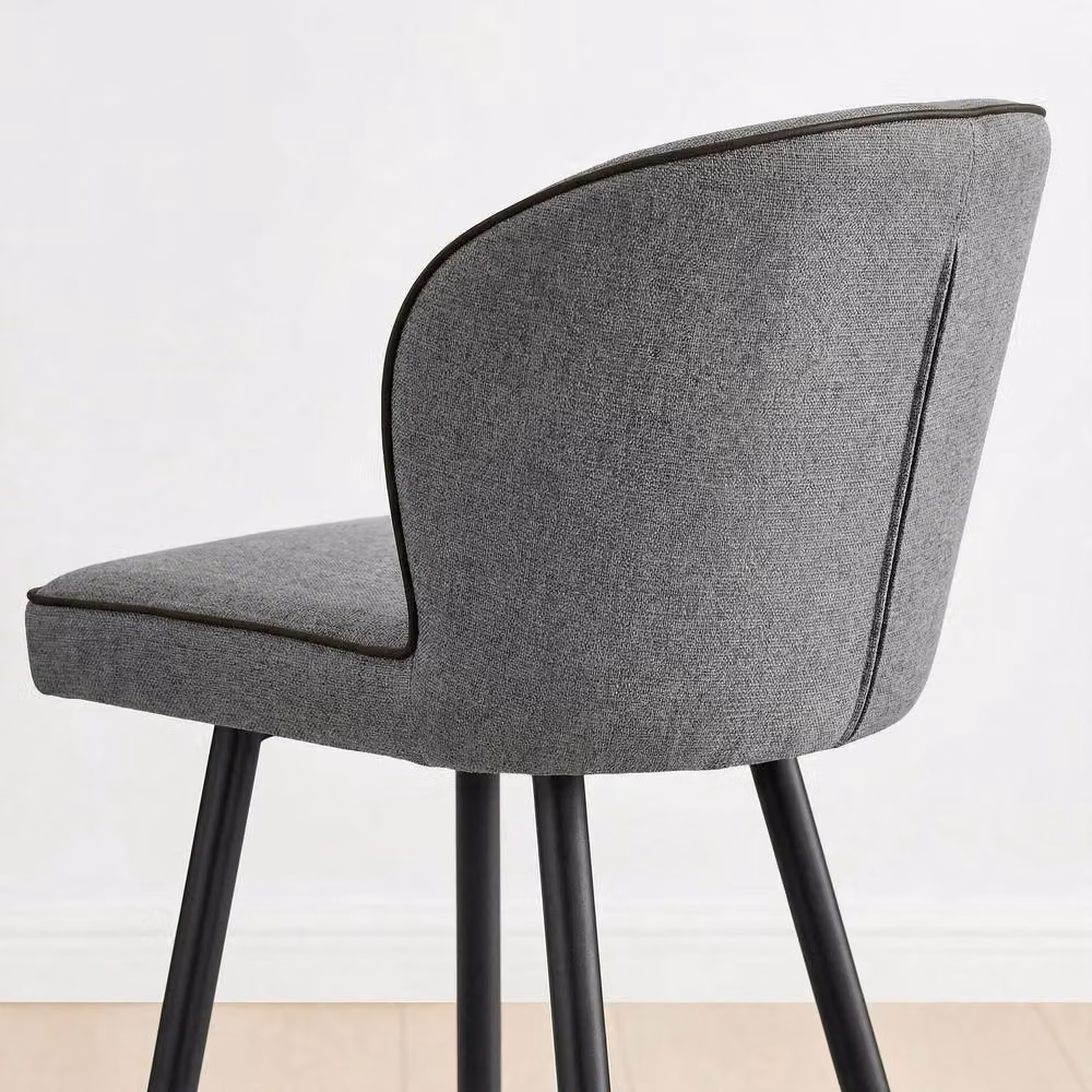 FurnitureboxUK Set of 2 Catriona Grey Fabric and Black Synthetic Leather Bar Chairs with Metal Legs – 2