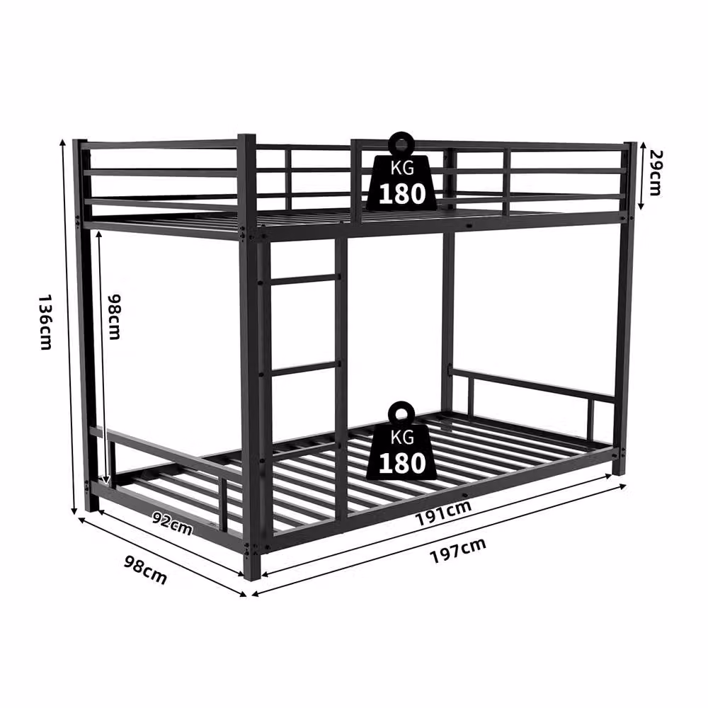 Direct Wicker Black Metal Two-Level Bunk Bed for Children with Safety Railing and Ladder, W/D/H: 90 x 190 x 160.5 cm – 2