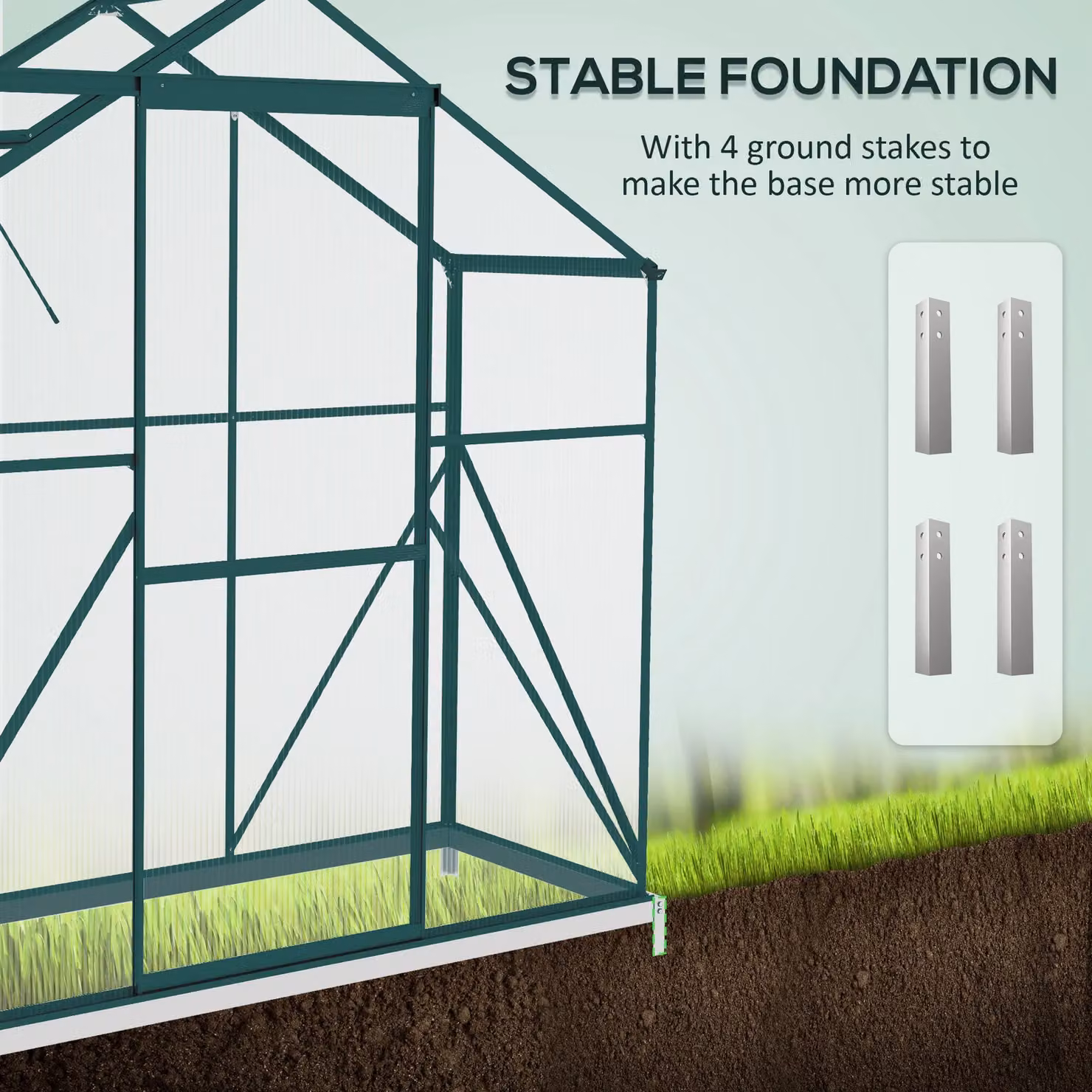 OUTSUNNY Aluminium Polycarbonate Greenhouse in Green with Sliding Windows and Rain Gutters, W/D/H: 183 x 76 x 213 cm – 3