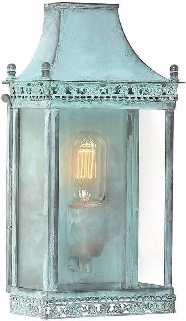 Netlighting Regents Park Green Outdoor Wall Lantern Light with Brass Details and E27 Socket, IP44 Rated