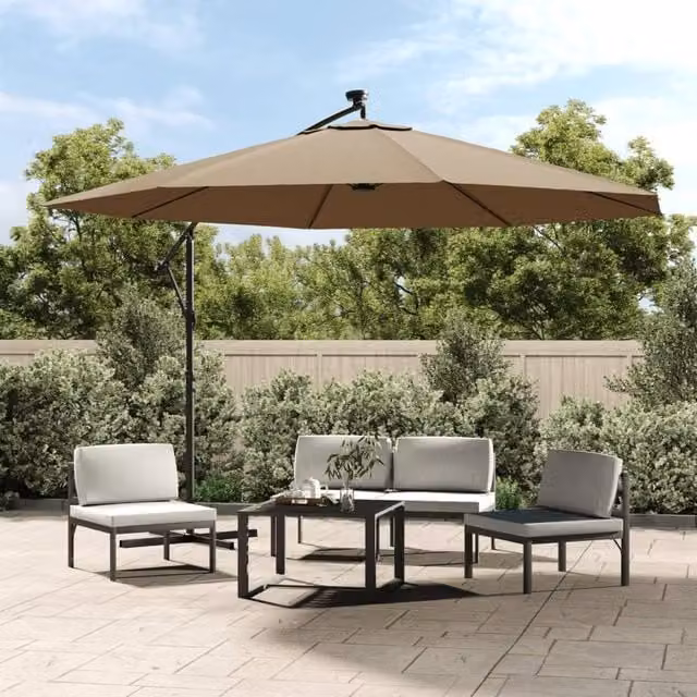 Berkfield Home Cantilever Garden Umbrella with LED Lights and Metal Pole, Beige, 350 cm