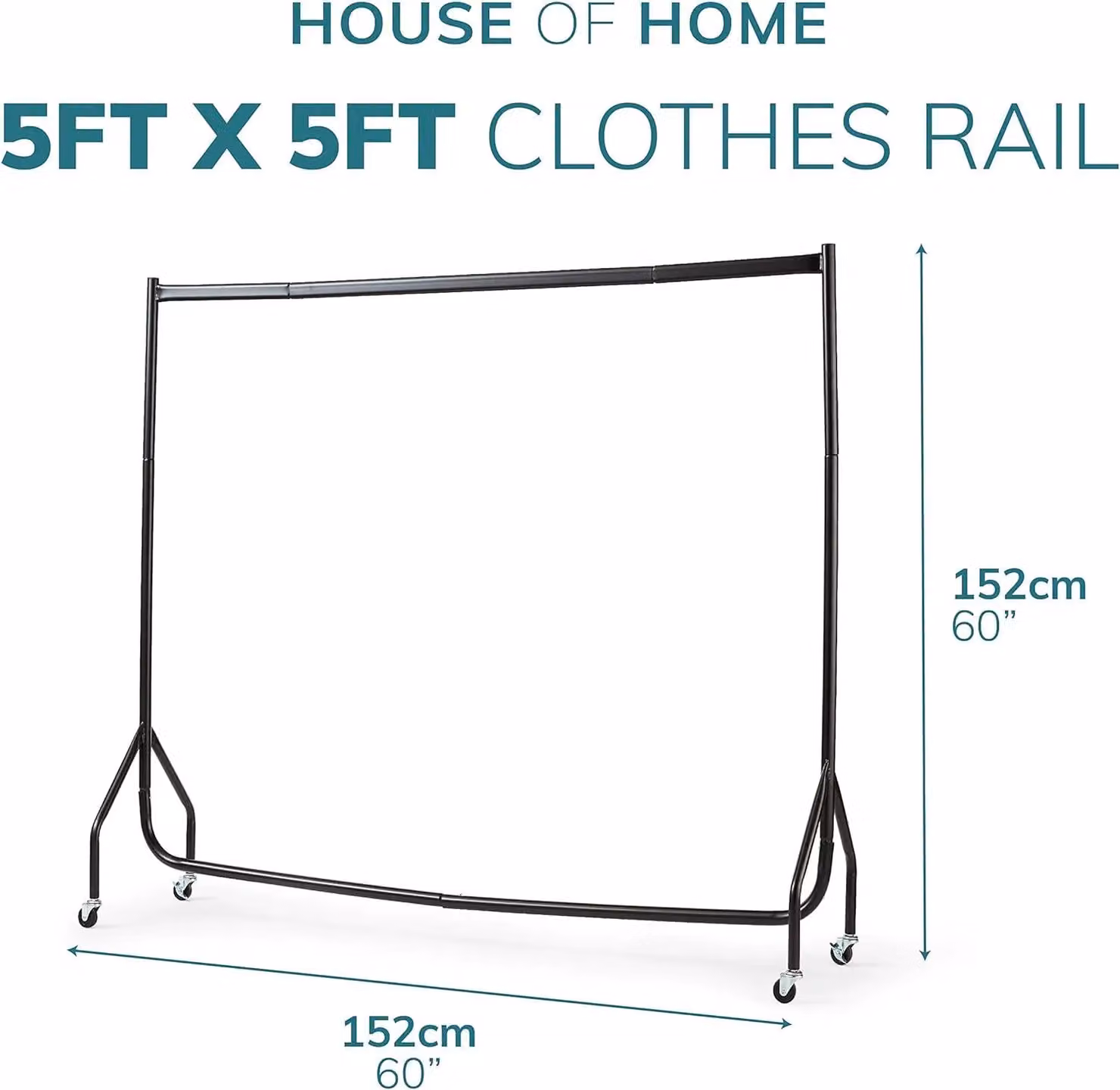 House of Home Heavy Duty Metal Clothes Rail with Wheels in Black, W/H: 152 x 150 cm – 2