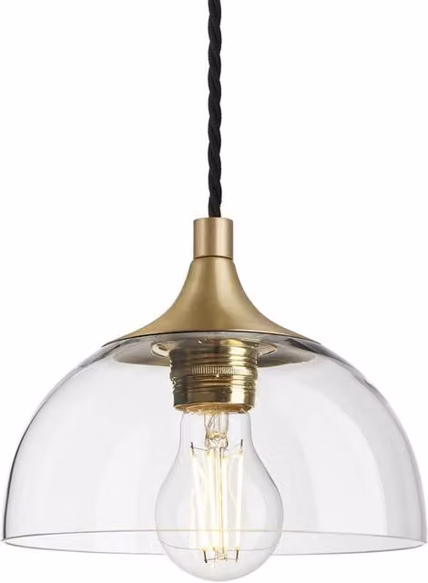 Industville Chelsea Clear Glass Dome Pendant Light in Gold/Brass, Diameter: 20.32 cm