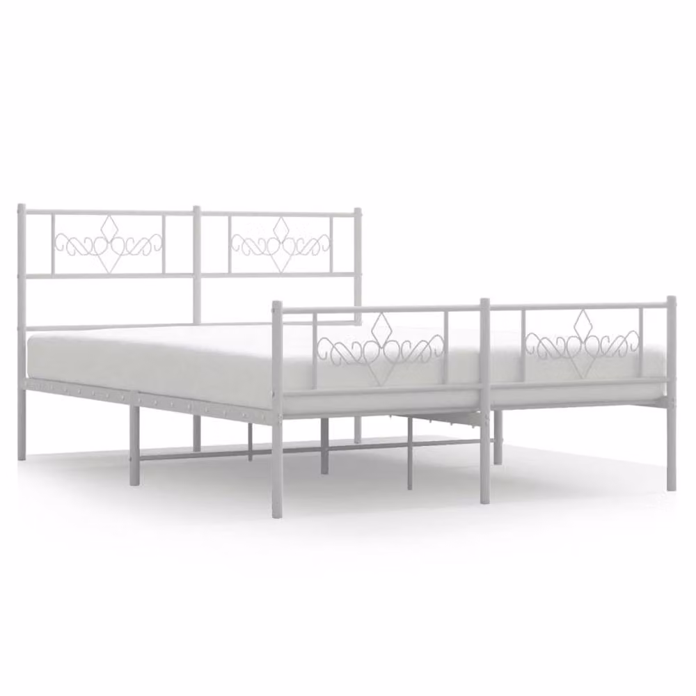 Berkfield Home Metal Bed Frame with Headboard and Footboard in White, W: 135 cm, L: 190 cm – 2