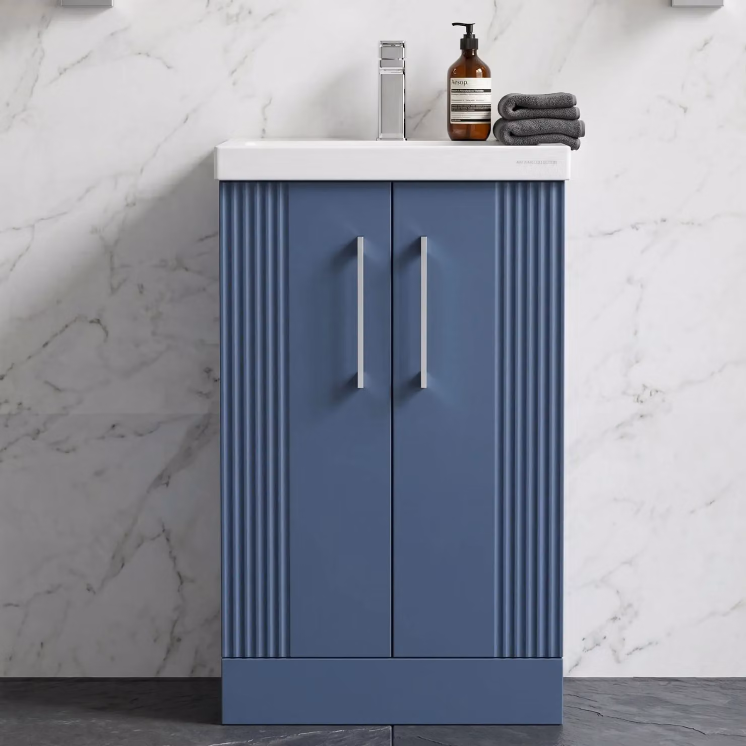 Balterley Floor Standing 2 Door Vanity Unit with Mid-Edge Basin in Satin Blue – 4