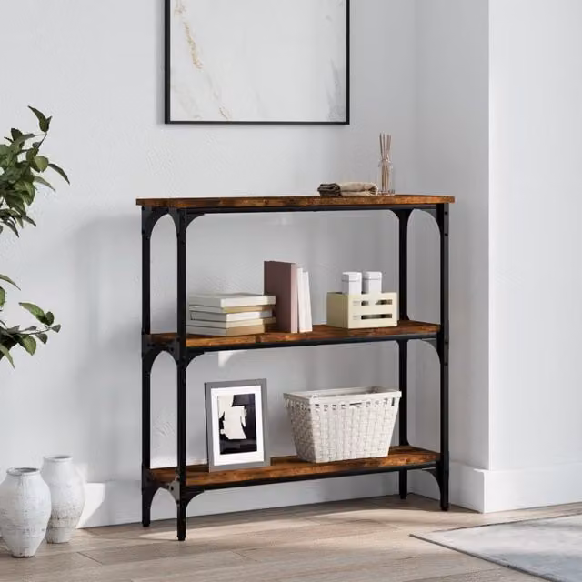 Berkfield Home Smoked Oak Console Table, Brown, W/D/H: 75 x 22.5 x 75 cm – 1