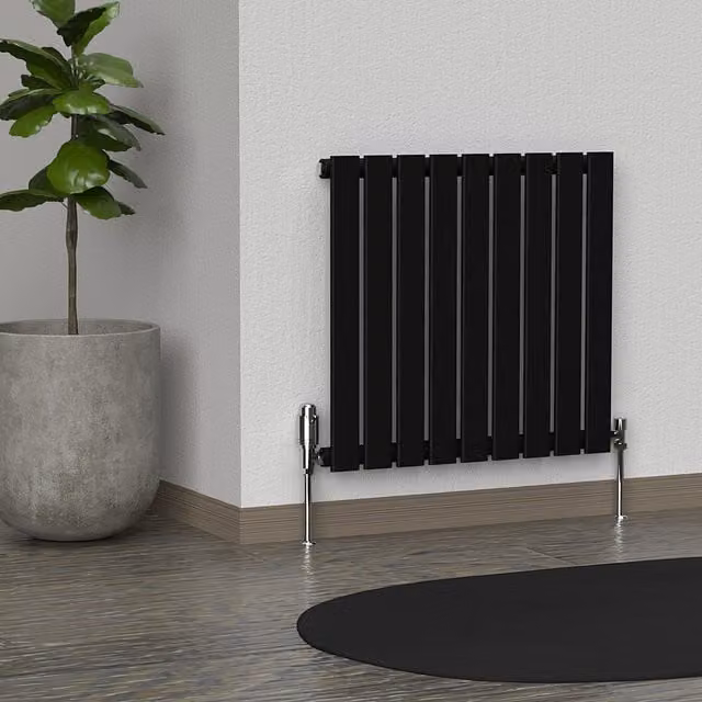 Lux Heat Flat Horizontal Coloured Radiator in Black, W: 60.0 cm, H: 60.0 cm
