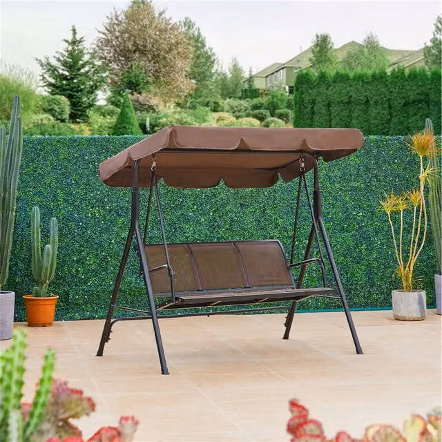 Yaheetech 3-Seat Outdoor Patio Swing Chair with UV-Resistant Sun Canopy in Brown