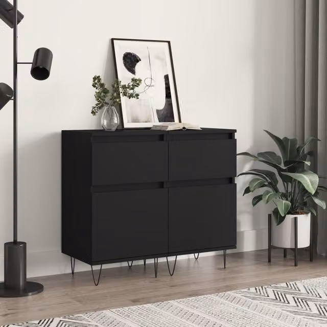 Berkfield Home Set of 2 Classic Black Matt Sideboards in Engineered Wood, W/D/H: 40 x 35 x 70 cm – 1