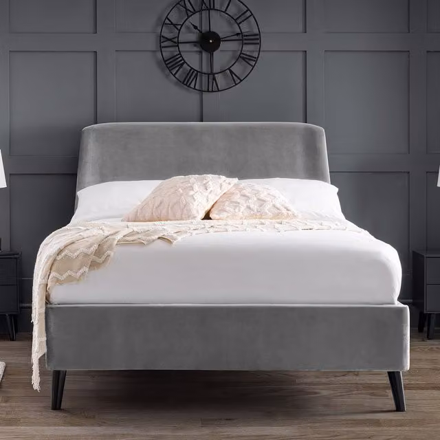 Julian Bowen Frida Modern Upholstered Velvet Bed with Lift Up Base in Grey, W/D/H: 160 x 180 x 219 cm