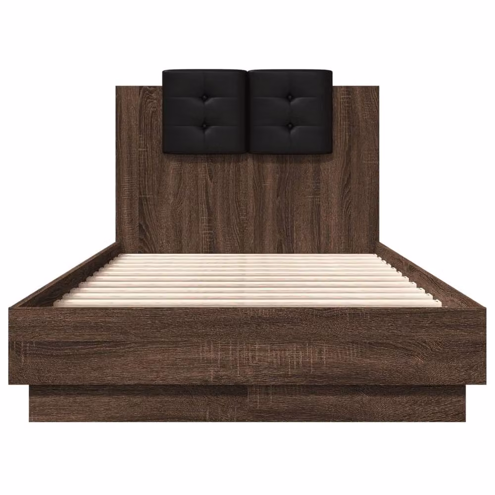 Berkfield Home Durable Small Single Bed Frame with LED Under-Bed Lighting in Brown Oak, W/D/H: 190 x 75 x 78 cm – 5