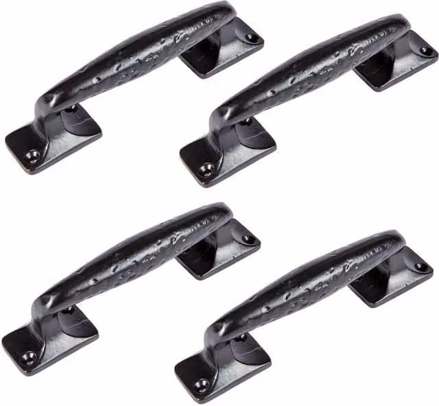 Hammer and Tongs Forged Iron Barn Door Handles, Matt Black, Pack of 4, H: 15 cm
