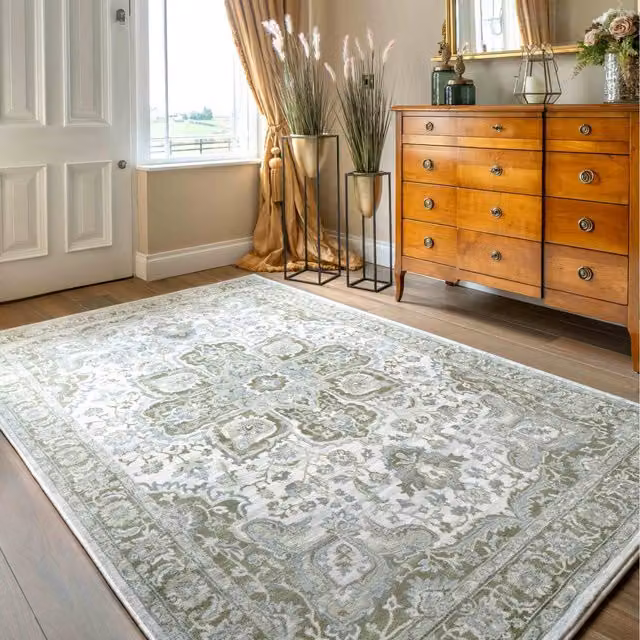 The Rug House Green Traditional Medallion Rectangular Living Area Rug, Width: 170 cm