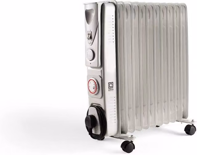 Pifco 11 Fin Oil Filled Radiator 2500W with Timer and Overheat Protection in White