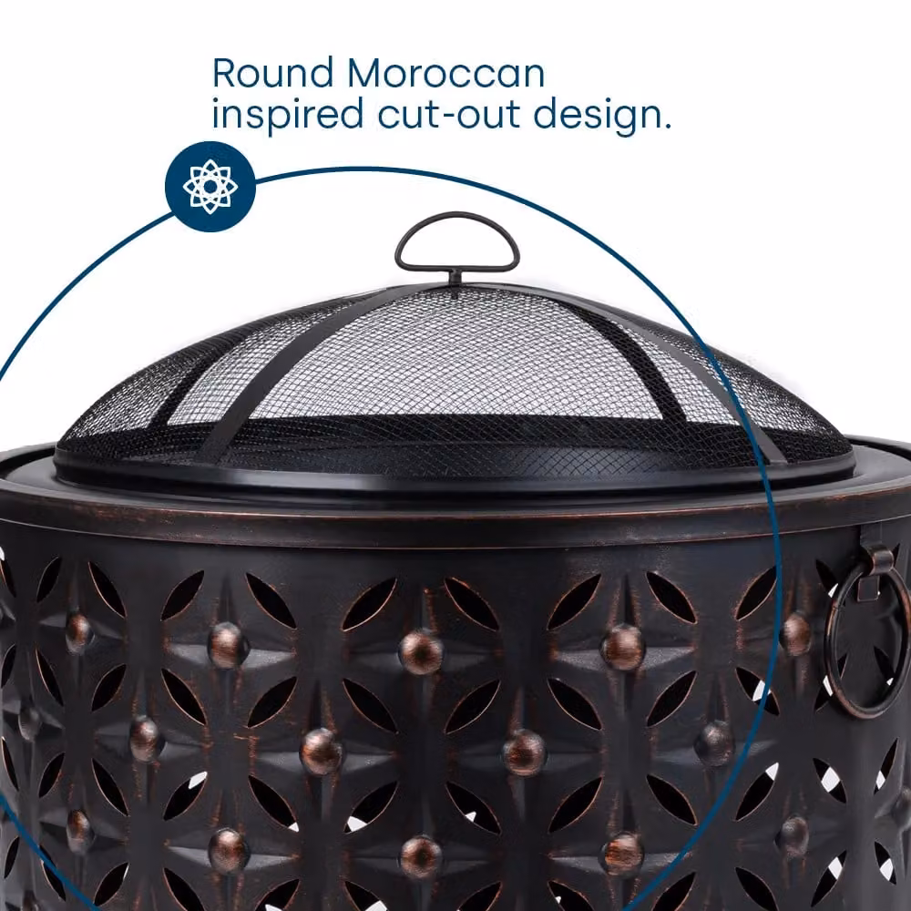 LIVIVO Rombo 2-in-1 Fire Pit and BBQ Grill in Bronze Steel, W/D/H: 66 x 42 x 42 cm – 3