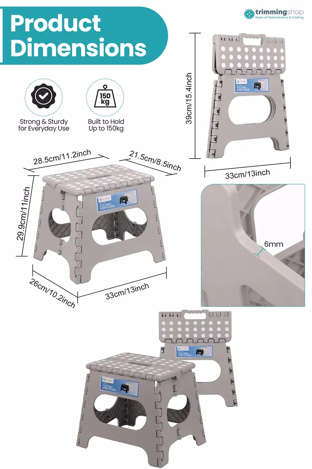 Neel Blue Collapsible Folding Step Stool in Light Grey, Height: 27.94 cm – 2