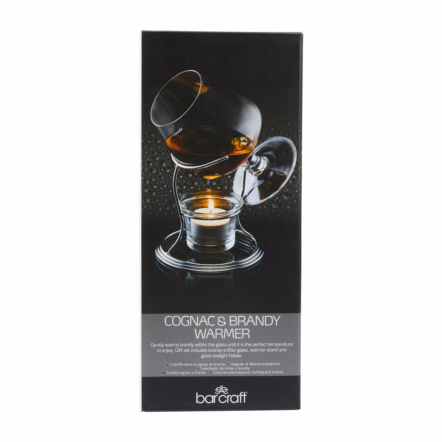 BarCraft Brandy and Cognac Warmer Gift Set in Silver and Transparent Glass – 9