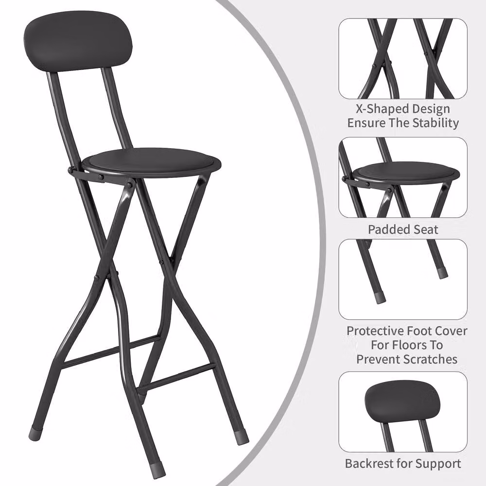 MCC Direct Padded Folding Breakfast Bar Stool High Chair in Grey and Black – 2