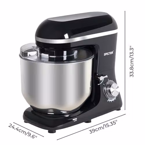 Spector 8L Heavy Duty Stand Mixer in Black with 1400W Motor and 6-Speed Function – 6