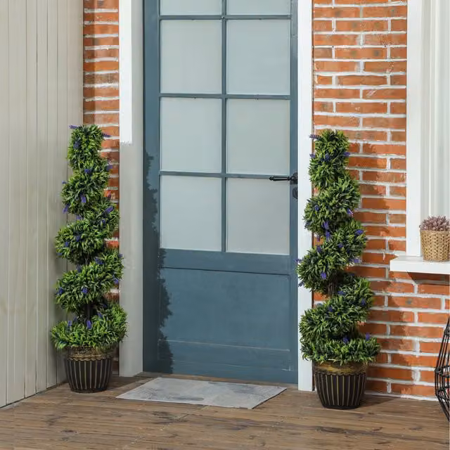 HOMCOM 2 Pack Artificial Spiral Topiary Plants with Lavender in Green, Height: 115 cm, Width: 28 cm
