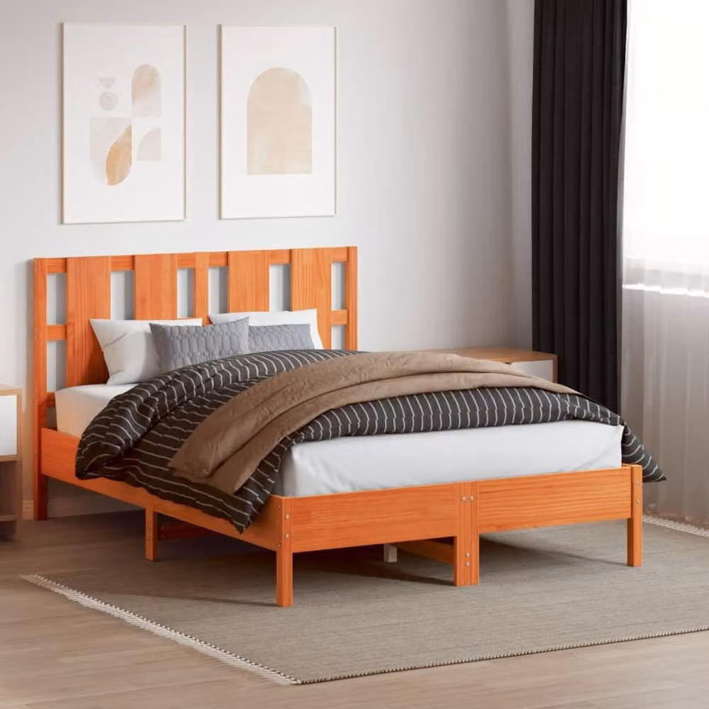 Berkfield Home Rustic Solid Wood Pine Headboard in Waxed Brown, Width: 135 cm – 3