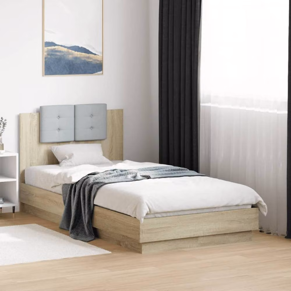 Berkfield Home Durable Bed Frame with Under-Bed LED Lighting in Sonoma Oak, Brown, W/D/H: 80 x 190 x 78 cm – 2